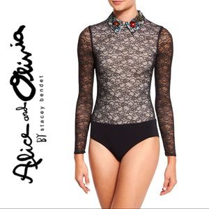 Alice + Olivia Joan Floral Embroidered Bodysuit